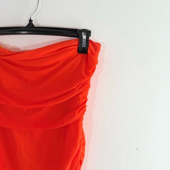 Simon Miller Mesh Jota Orange Yellow Strapless Ruched Midi Dress Size Small - Picture 6 of 15